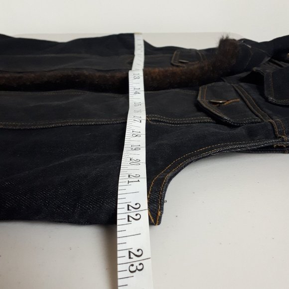 St. John's Bay Black Light-wash Denim Brown Faux Fur Trim Vest - Picture 5 of 14